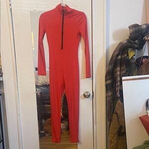 SHEIN:  Red Kinit Onesie Jump Suit.